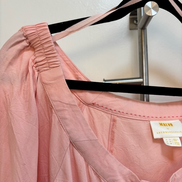 Anthropologie Maeve Orange Pink Peach Alanis Blouse linen Blend Size 10 Cottage - Picture 6 of 9